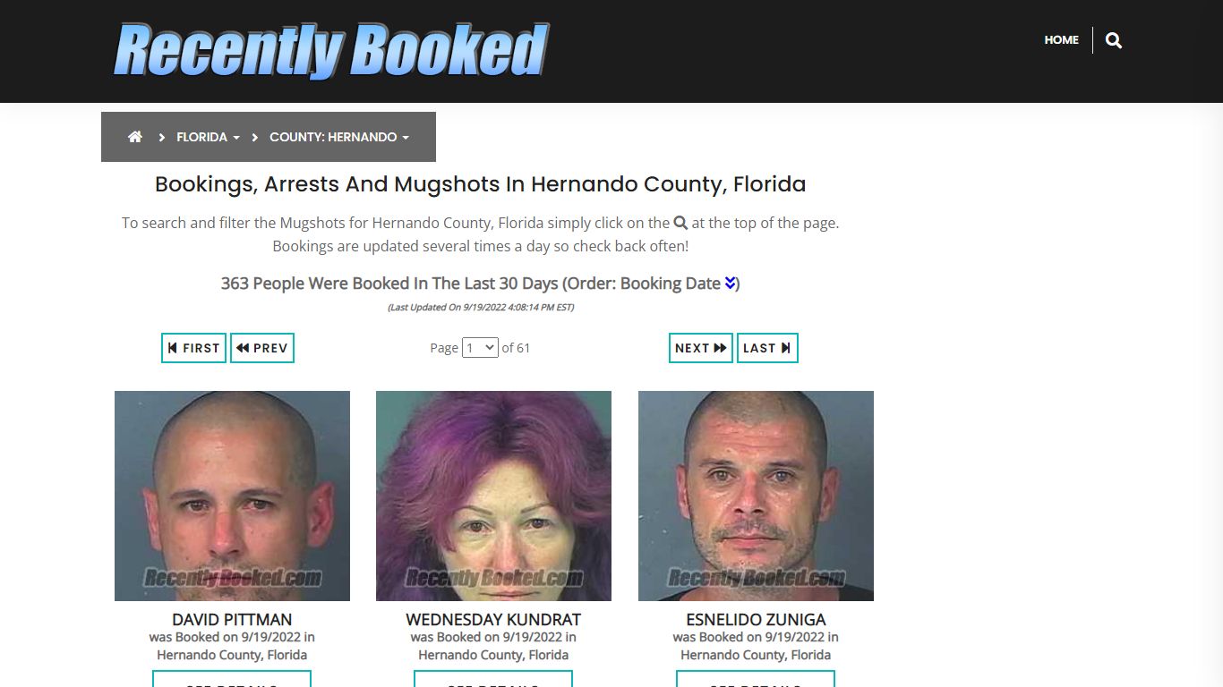 Bookings, Arrests and Mugshots in Hernando County, Florida